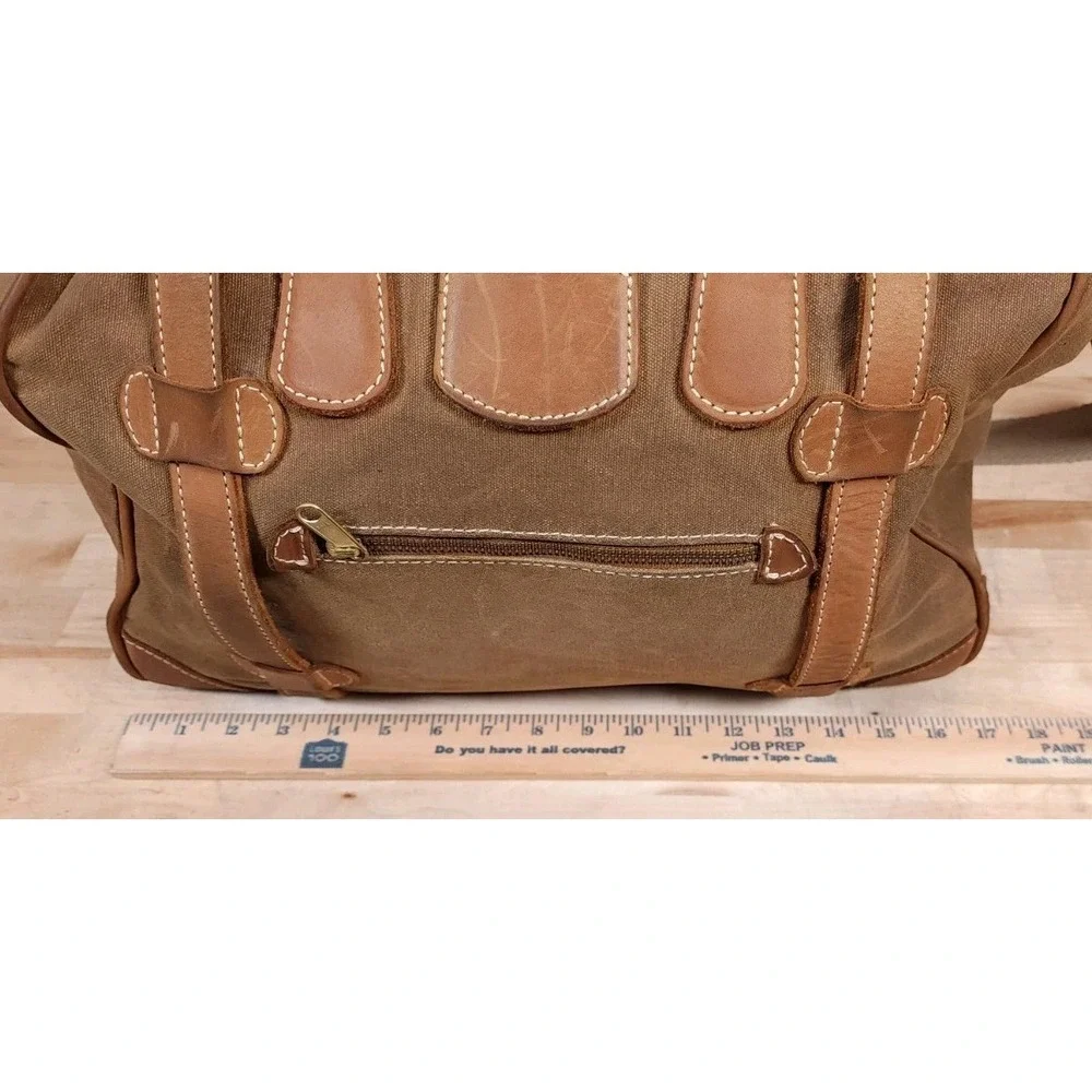 J Peterman Company Leather & Canvas Gladstone Brown Safari Travel Duffle Bag